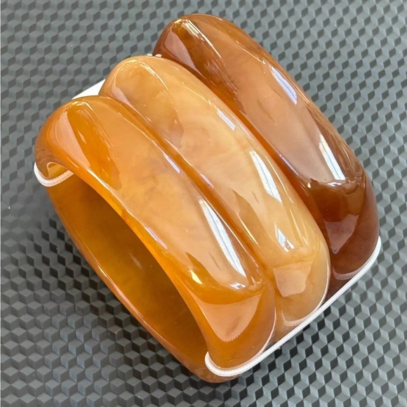 NWT ⚜️🤎⚜️ Piper K Set of 3 Bangles, Marbleized Amber-Brown Shades, Chunky - Picture 3 of 11